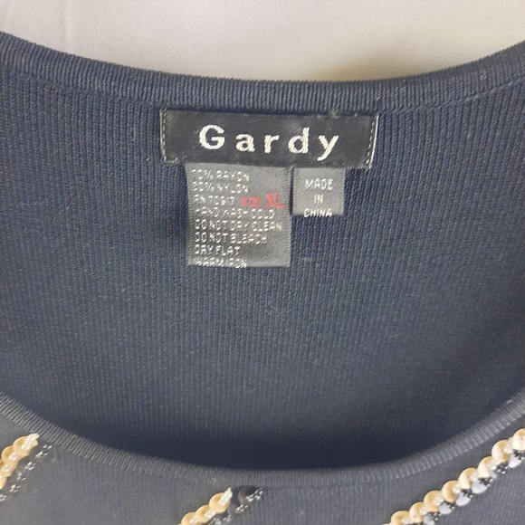 Gardy Sleeveless Dressy Black Tan Sequin Pearls  top Holiday Parties XL - Picture 4 of 4